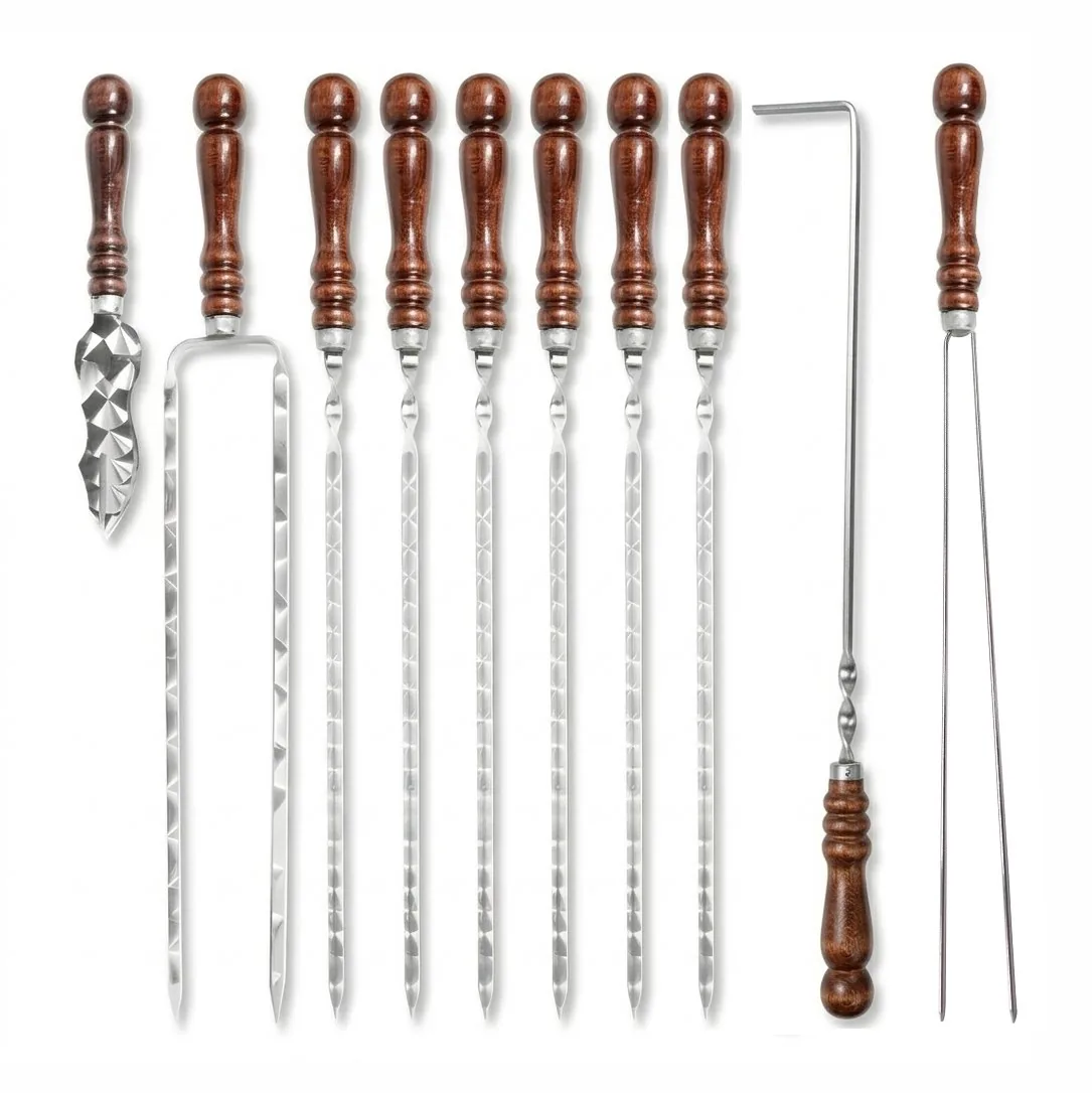 10-Pack ShaShlik Kebab Skewers Kit with Wooden Handle | Stainless Steel wholesale product image 1