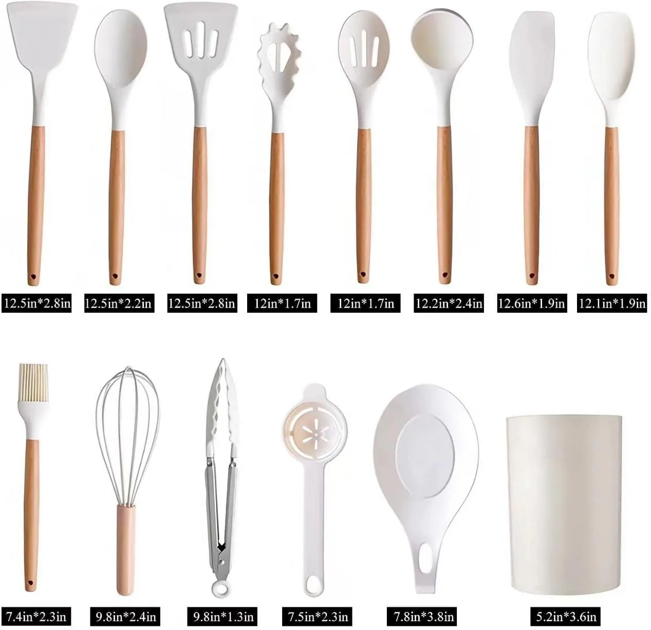 13-Piece Kitchen Cooking Utensil Set, Silicone with Wooden Handles - product image 2