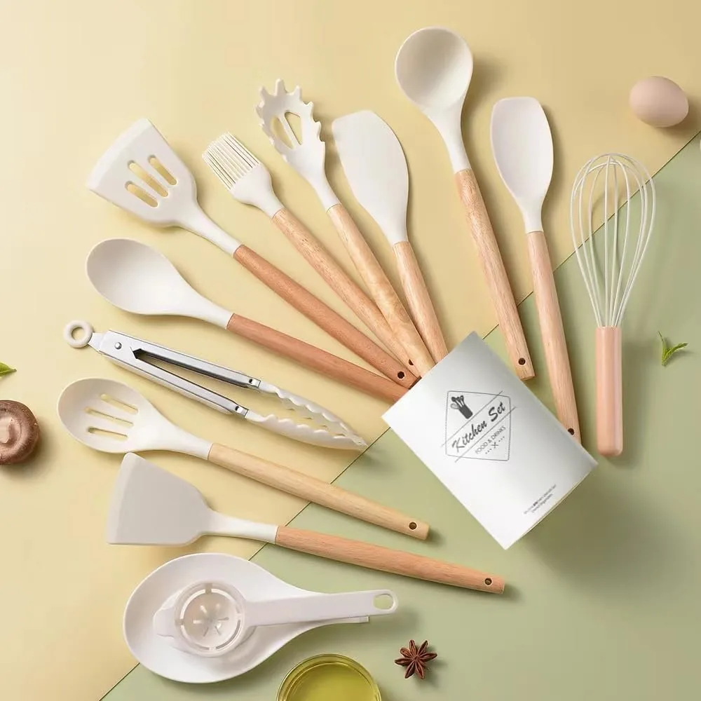 13-Piece Kitchen Cooking Utensil Set, Silicone with Wooden Handles - product image 3