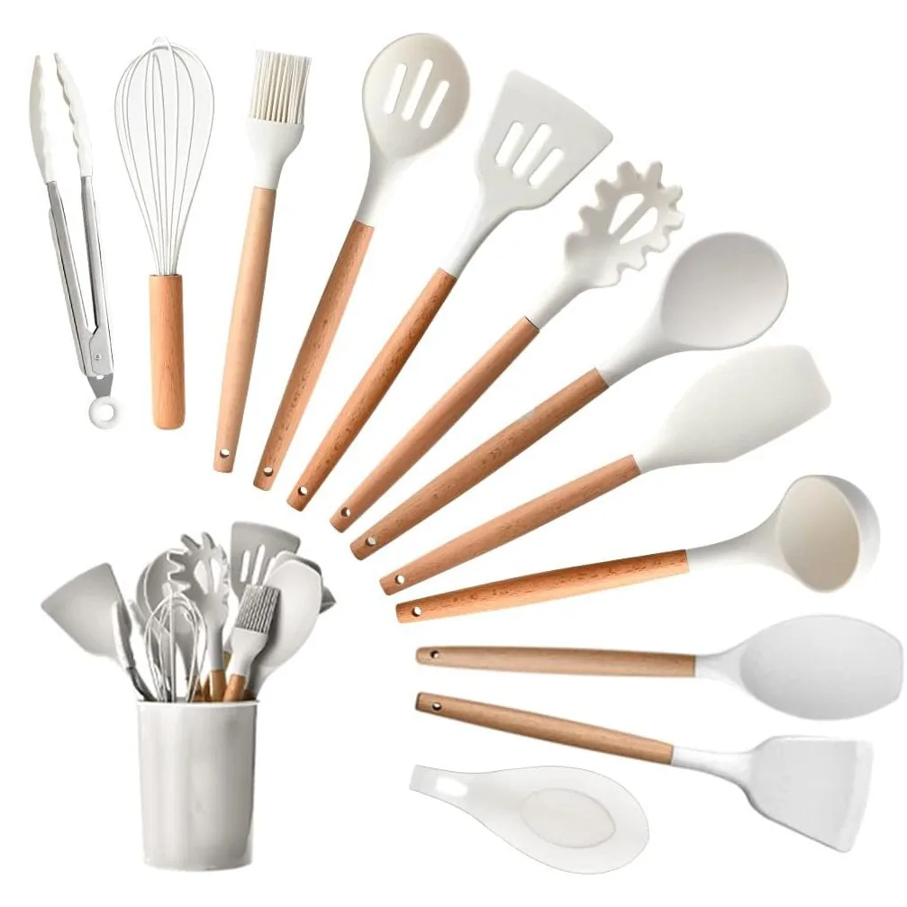 13-Piece Kitchen Cooking Utensil Set, Silicone with Wooden Handles - product image 4