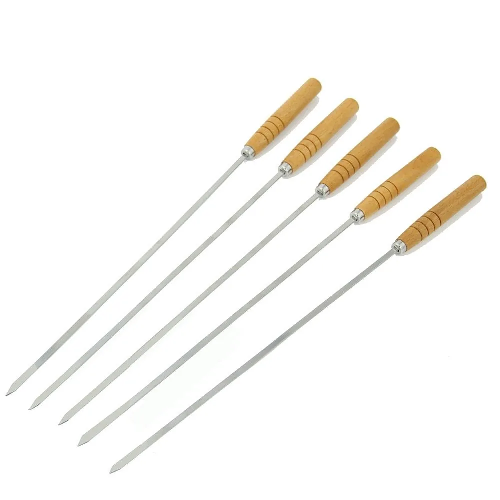 16" Flat BBQ Kebab Skewer | Wooden Handle | Stainless Steel wholesale product image 1