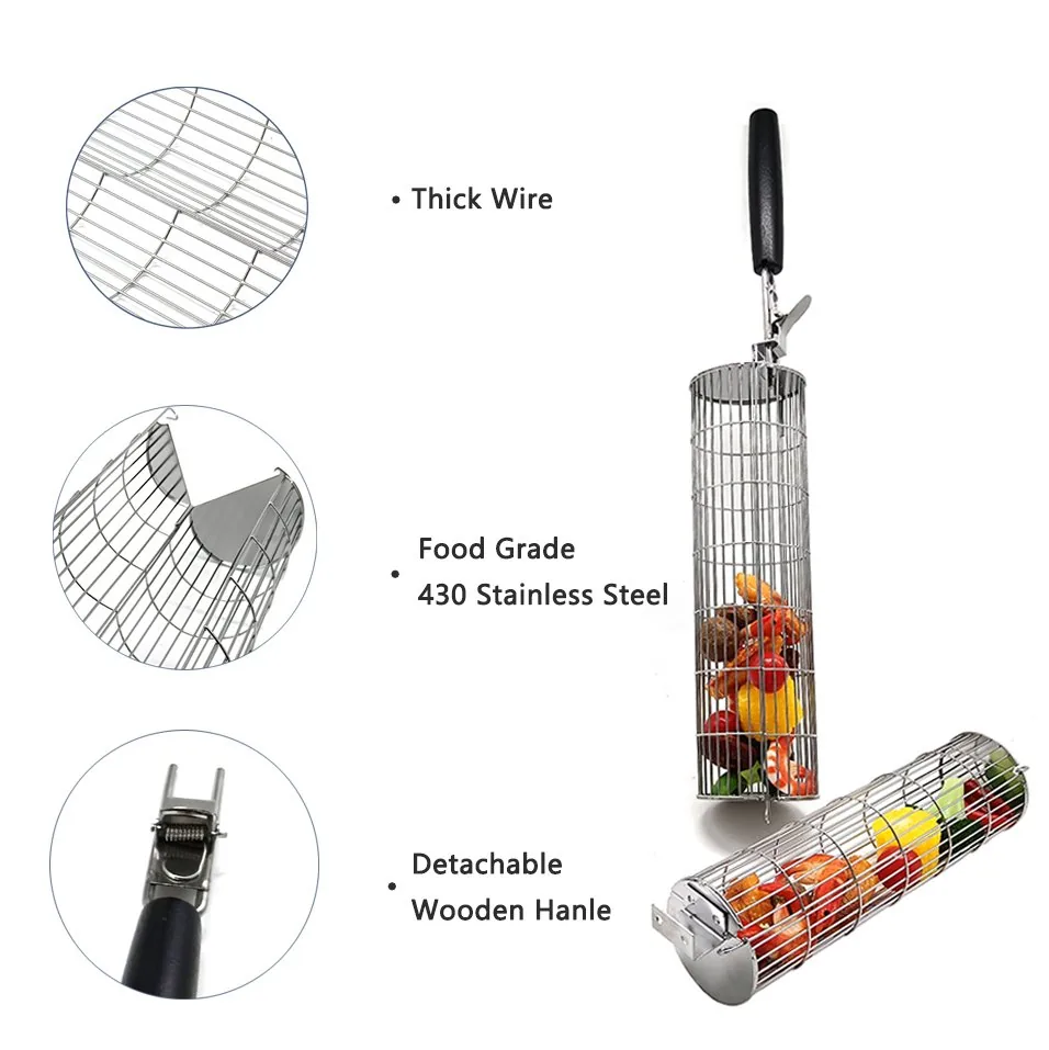 2 Pack Nesting BBQ Rotating Baskets with Detachable Handle product image 4