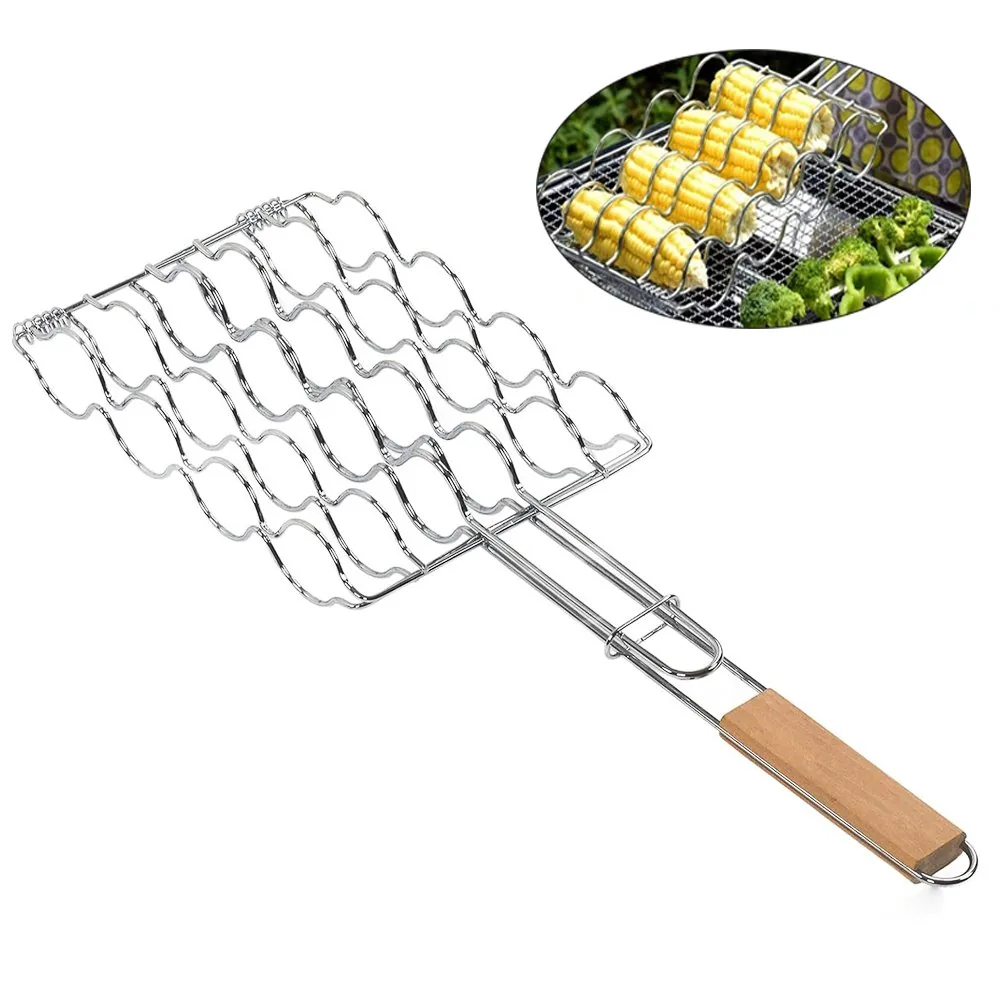 4-Corn Holder Basket for Grills | Bulk Corn Roaster Basket with Wooden Handle wholesale product image 1
