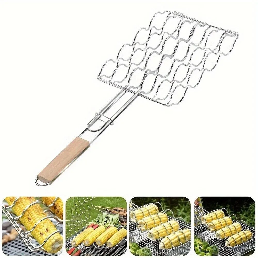4-Corn Holder Basket for Grills | Bulk Corn Roaster Basket with Wooden Handle wholesale product image 3