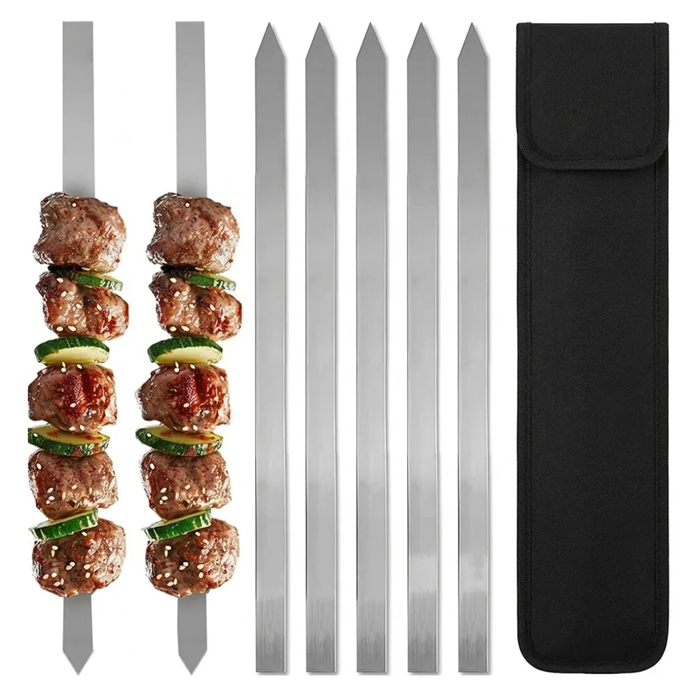 7 Pack Stainless Steel Kebab Shish Grill Skewers with Storage Bag - Factory Wholesale wholesale product image 1