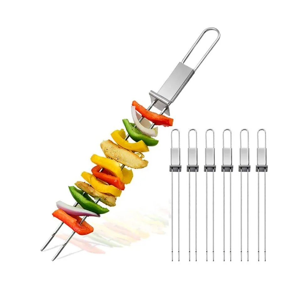BBQ Skewer with Push Bar - Stainless Steel Grilling Fork wholesale product image 1