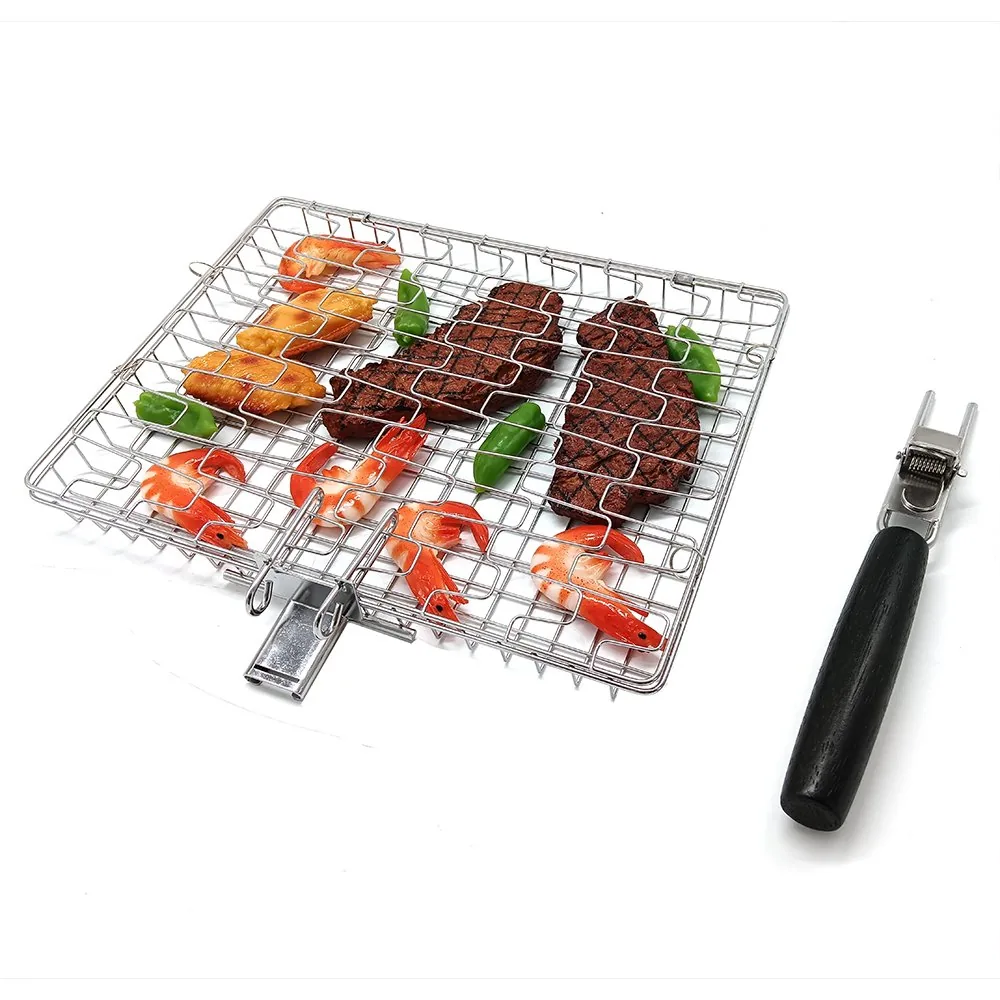 BBQ Steak Grilling Basket with Ergonomic Wooden Handle wholesale product image 2
