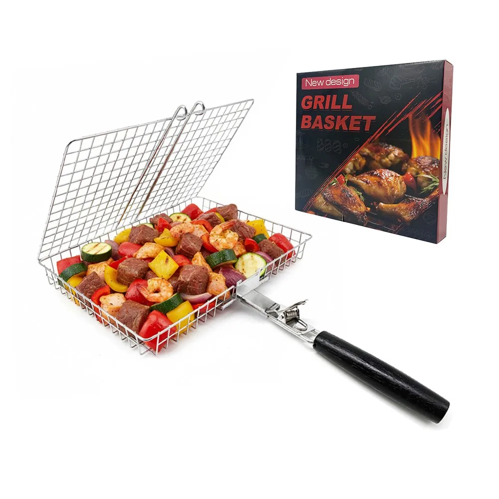 Custom BBQ Grill Basket with Detachable Handle, Stainless Steel - wholesale product image 1