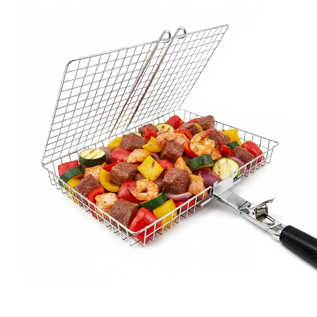 Custom BBQ Grill Basket with Detachable Handle, Stainless Steel - wholesale product image 3