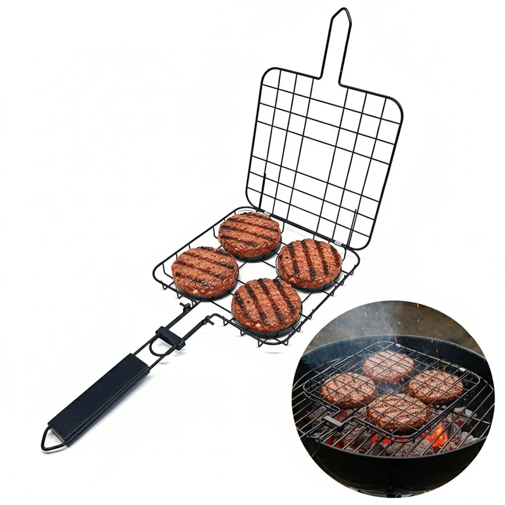Folding Hamburger Grilling Basket Non-Stick product image 1
