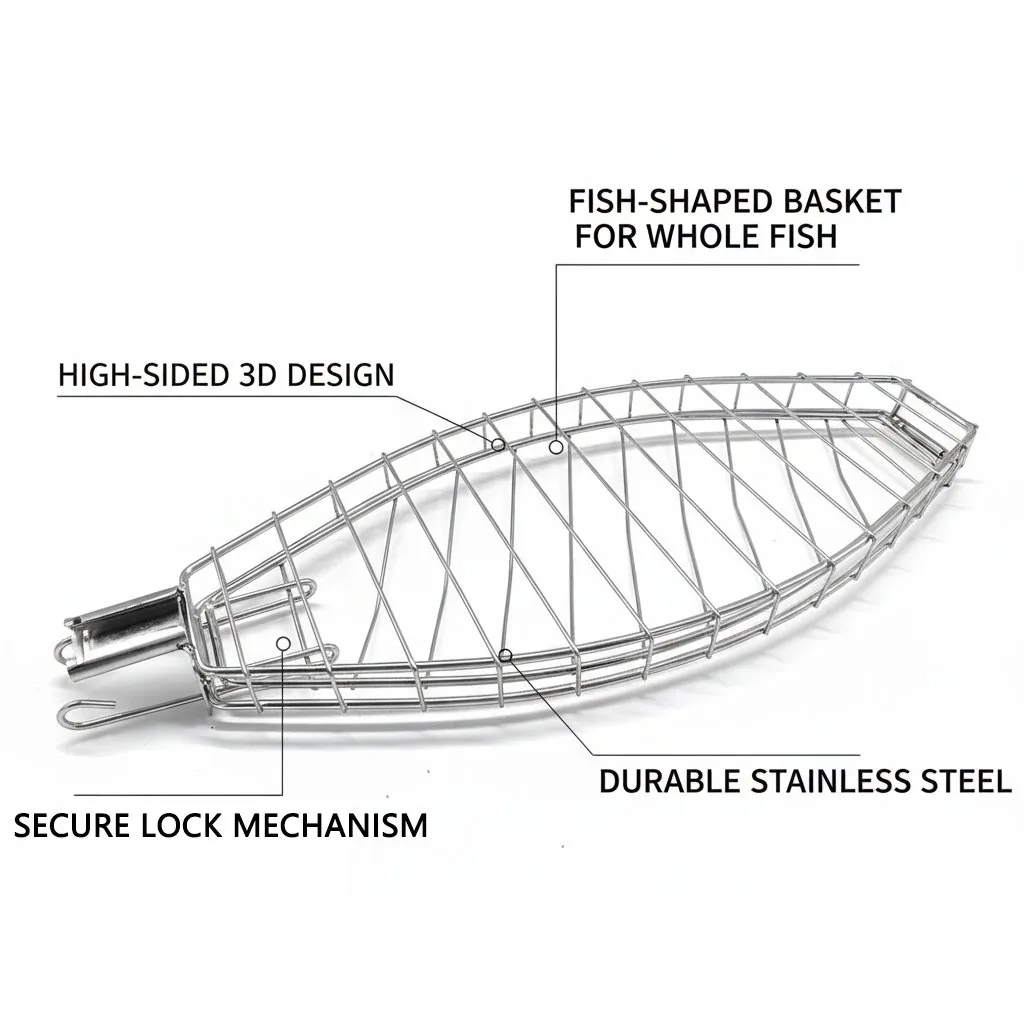Grill Basket for Fish | Stainless Steel | Foldable & Detachable Handle wholesale product image 3