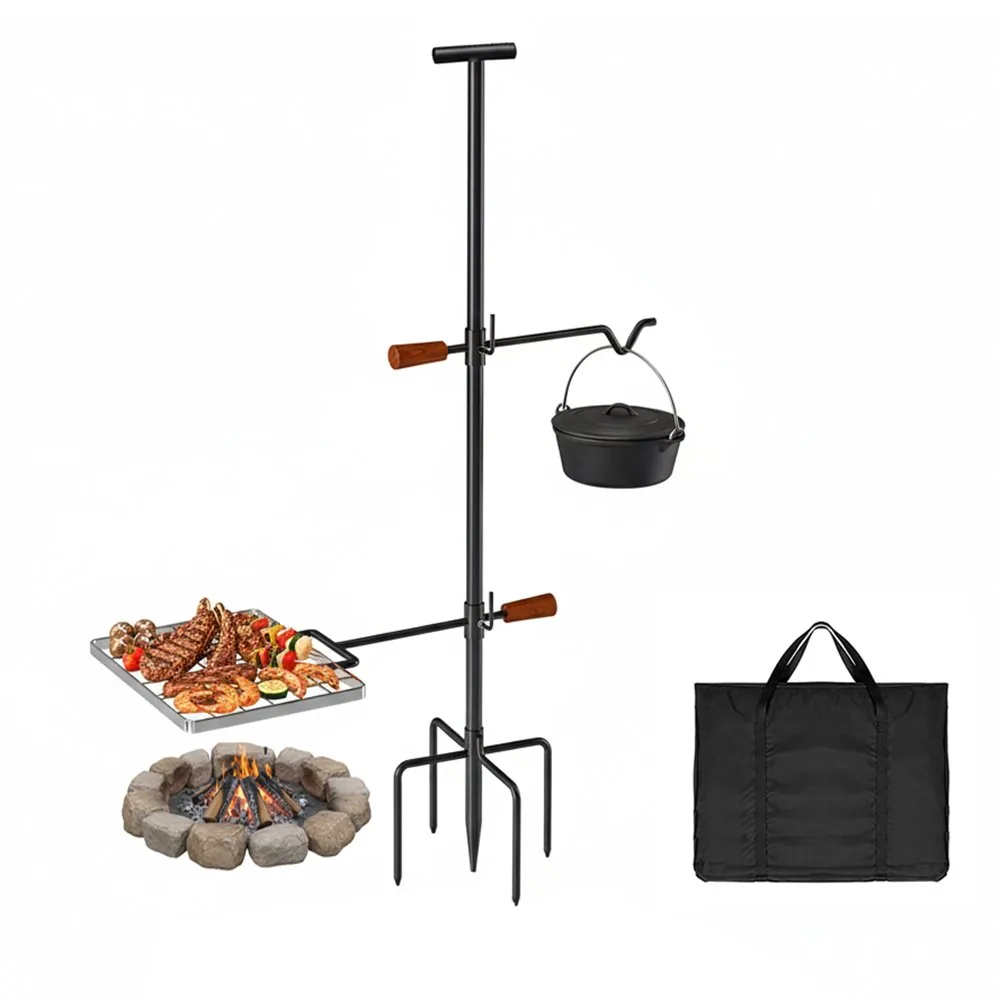 Heavy-Duty Campfire Grill Stand with Adjustable Grate & Pot Hanger - product image 1