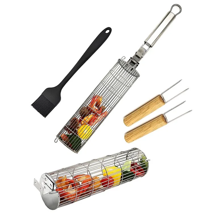 Heavy-duty Nesting BBQ Rolling Grill Baskets – 2 Pack wholesale product image 1