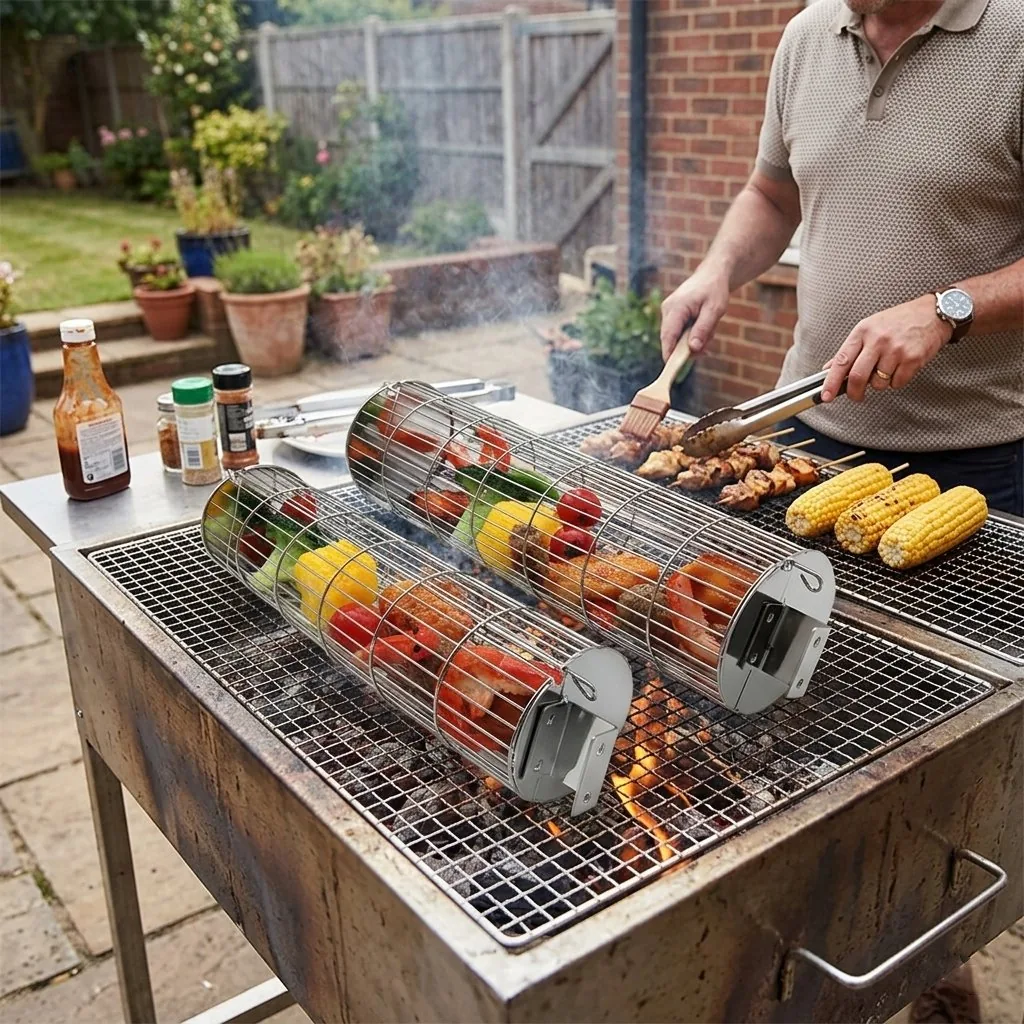 Robuste ineinander stapelbare BBQ-Rollgrillkörbe – 2er-Pack Großhandel Produktbild 2