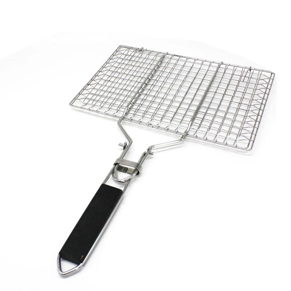 Master Chef Barbecue Fish Grill Basket Stainless Steel | Removable Wooden Handle wholesale product image 1