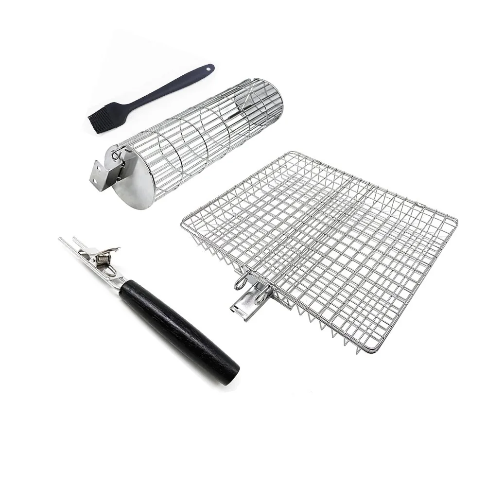 BBQ Grilling Set | Stainless Steel Grill Basket with Wooden Detachable Handle wholesale product image 1