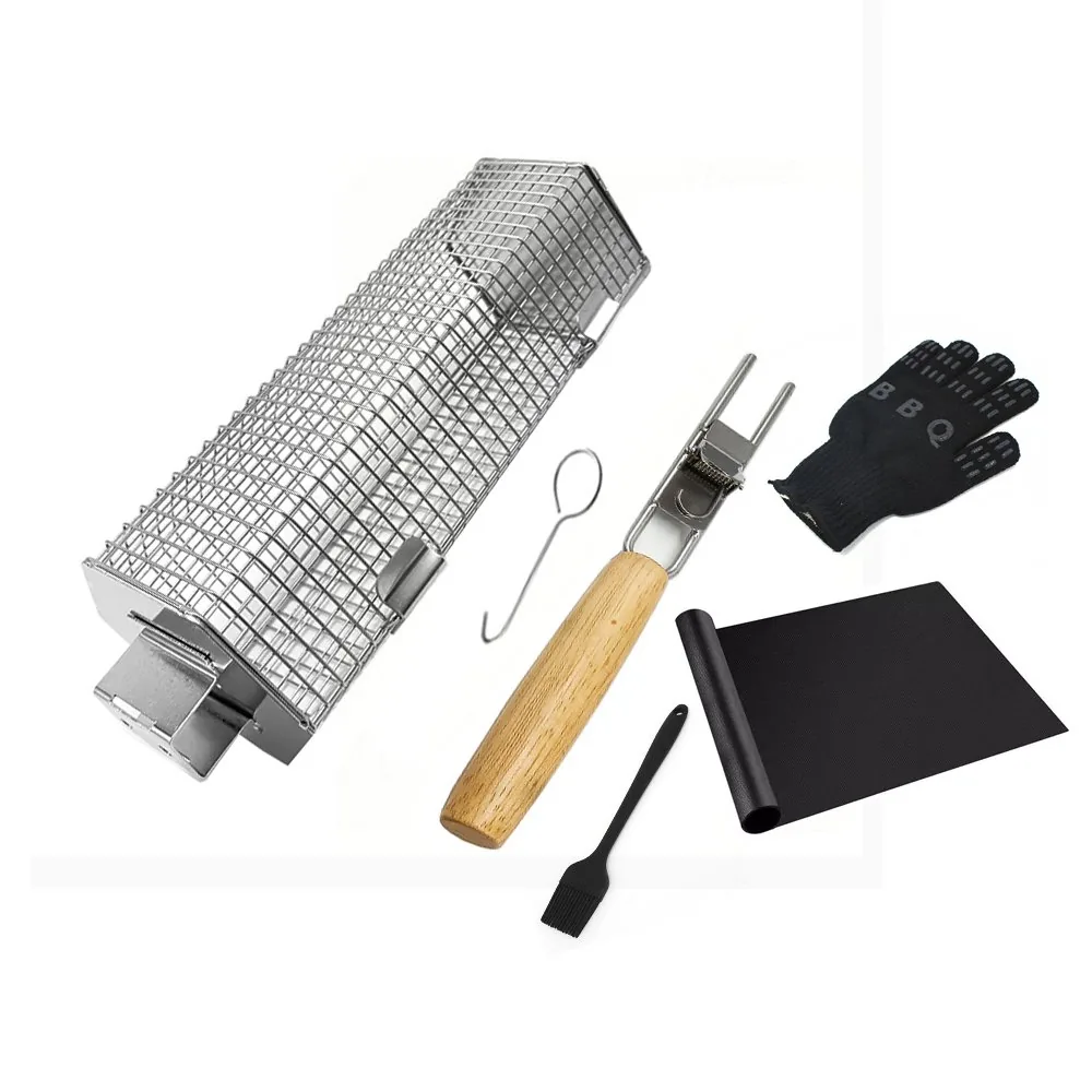 Stainless Steel BBQ Grill Basket Kit with Detachable Wooden Handle wholesale product image 1
