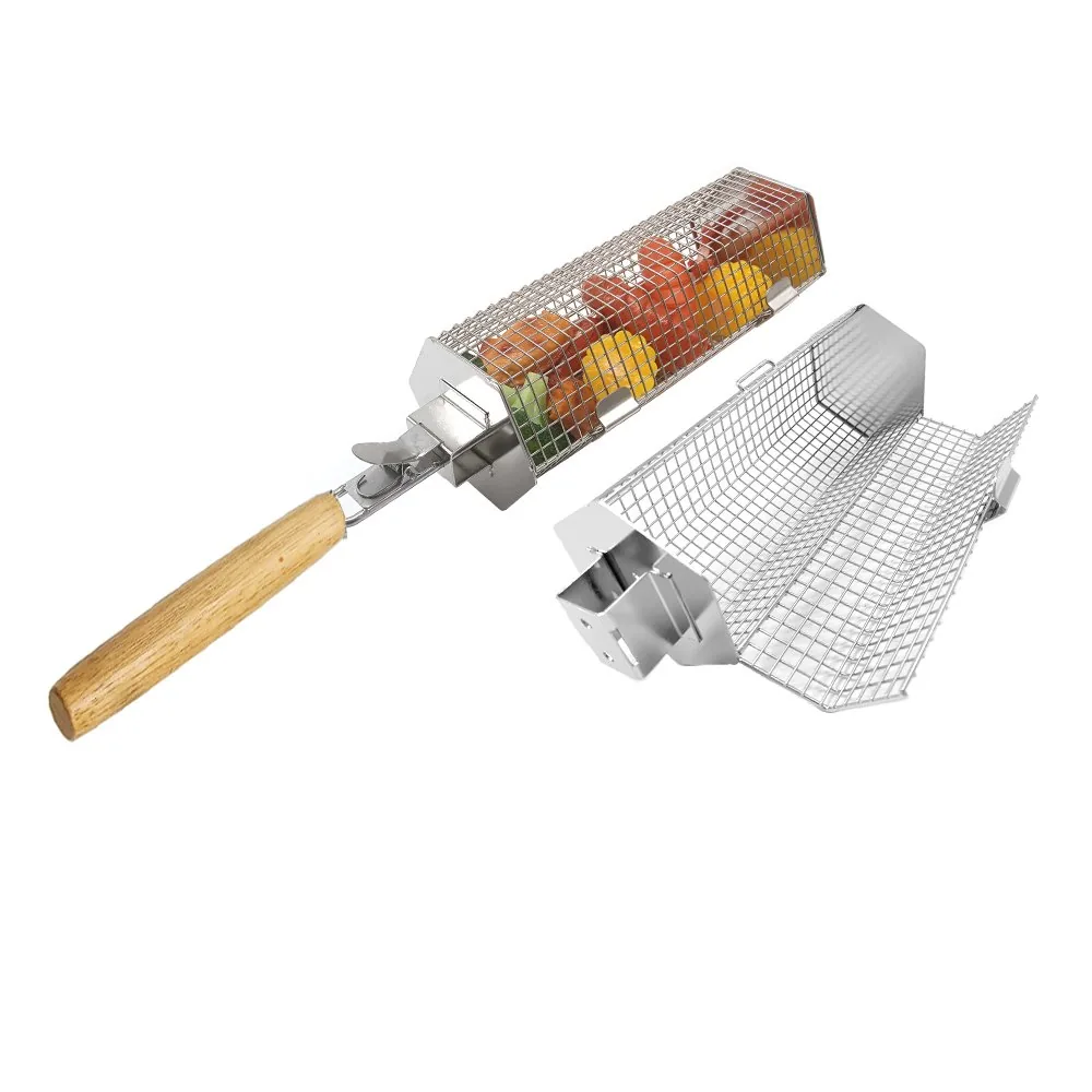 Kit panier barbecue en acier inoxydable avec manche en bois amovible image produit en gros 2