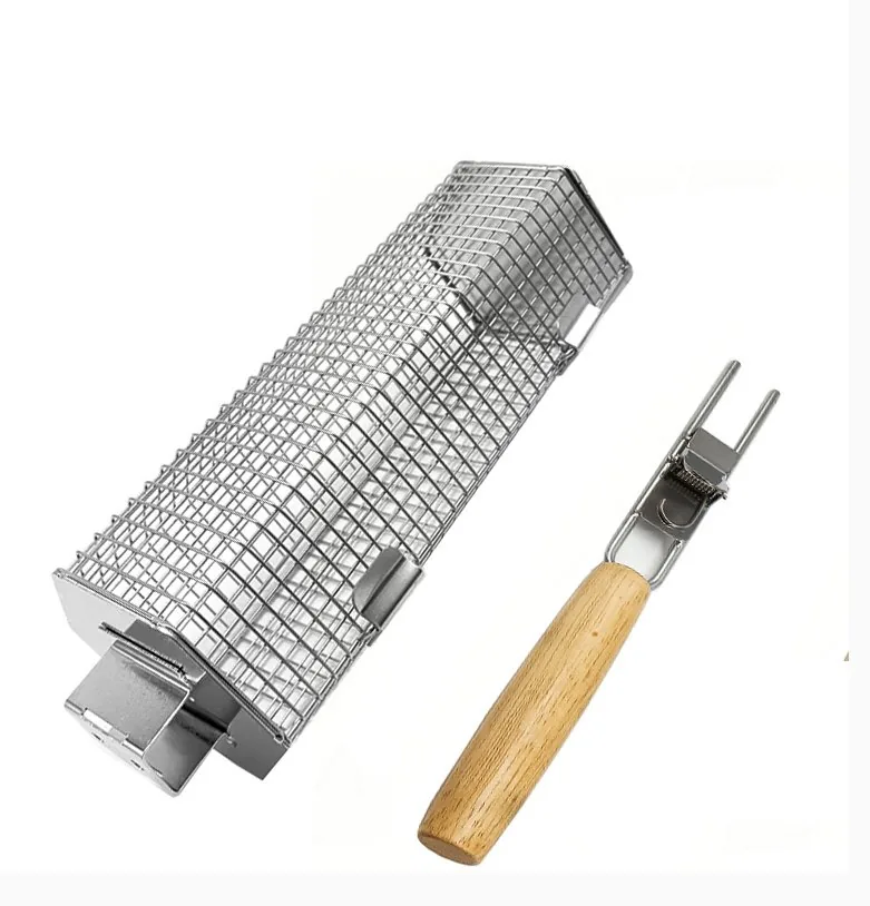 Kit panier barbecue en acier inoxydable avec manche en bois amovible image produit en gros 3