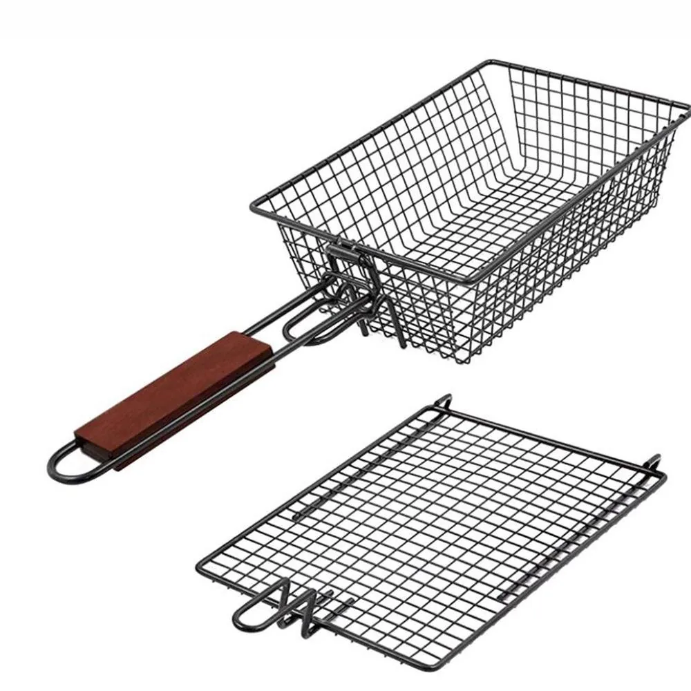 Giỏ nướng lưới thép tay cầm gỗ bán buôn ảnh 2