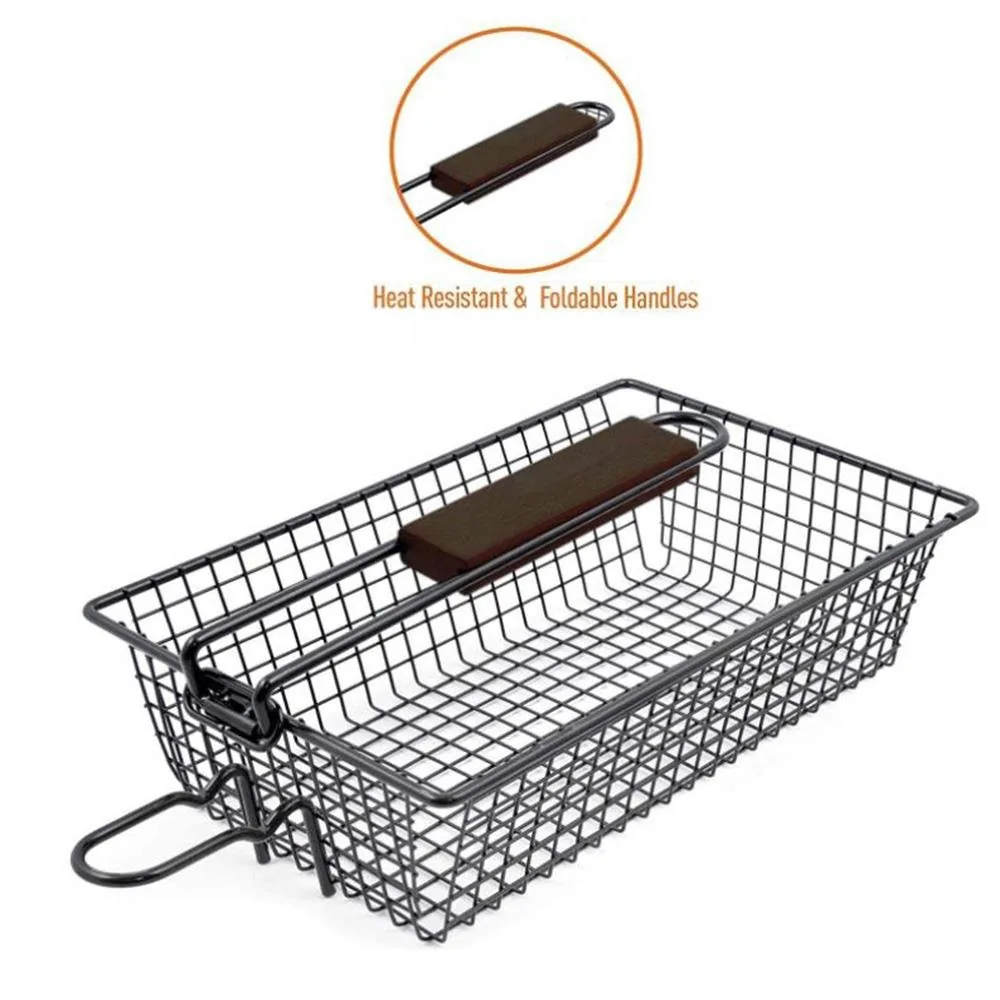 Giỏ nướng lưới thép tay cầm gỗ bán buôn ảnh 3