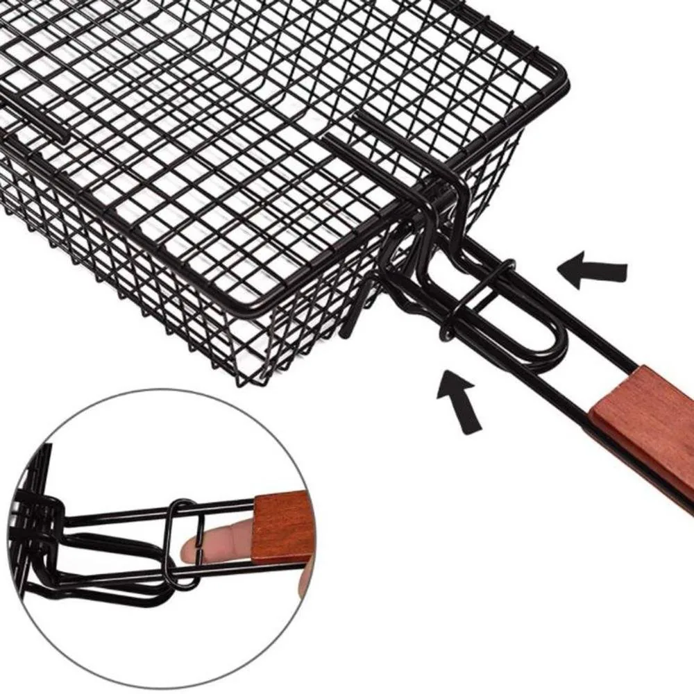 Giỏ nướng lưới thép tay cầm gỗ bán buôn ảnh 4