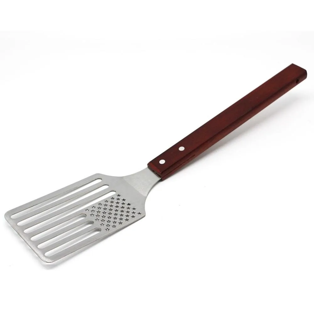 Wooden Handle BBQ Spatula Metal Grill Turner Flipper product image 1