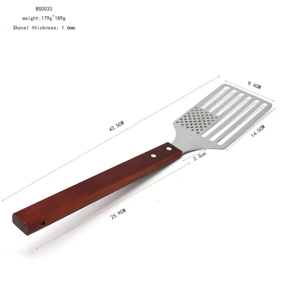 Wooden Handle BBQ Spatula Metal Grill Turner Flipper product image 2